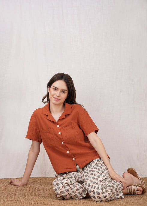 Women's Relaxed Gauze Shirt Rust